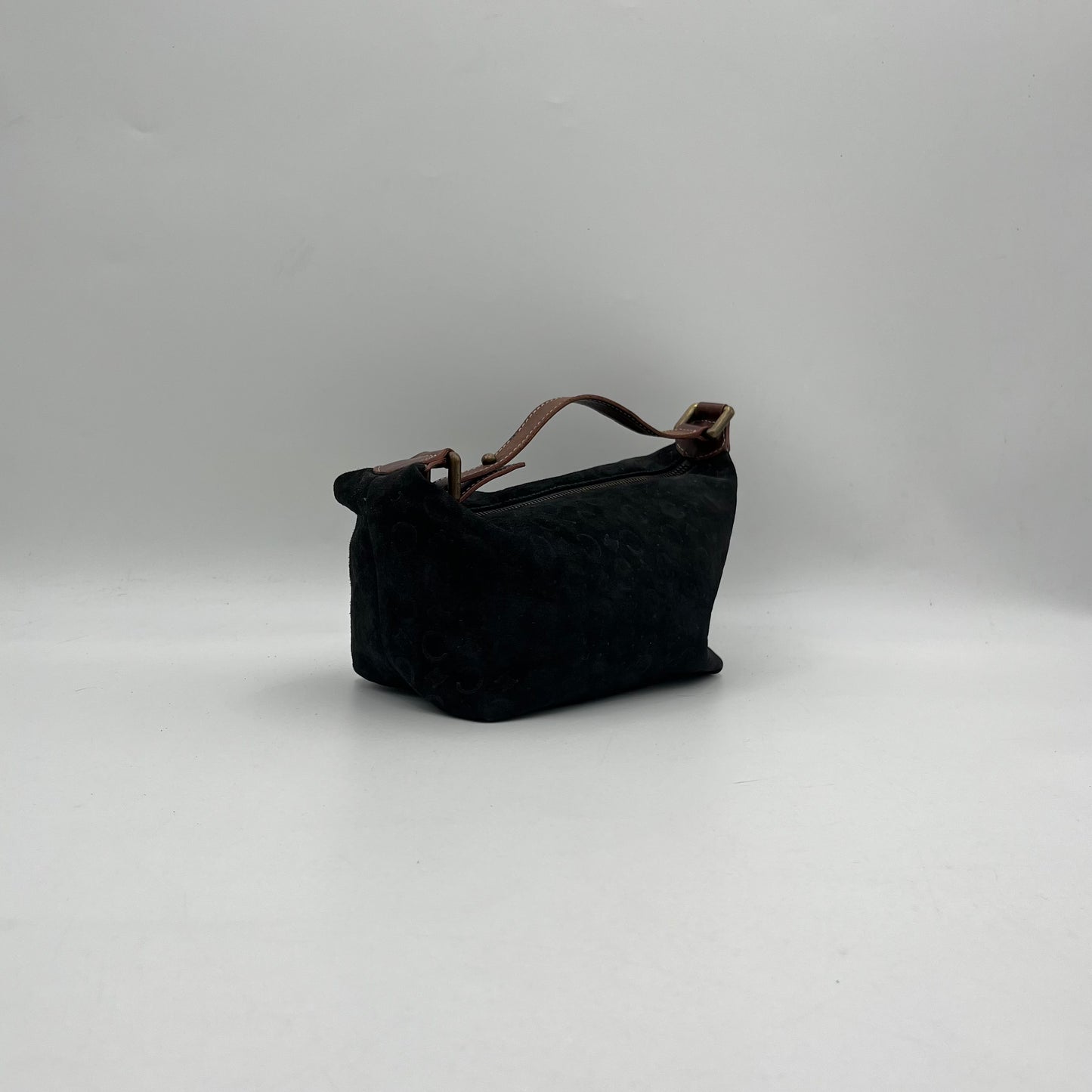 Celine Paris Black C Triomphe Suede Brown Leather Handbag