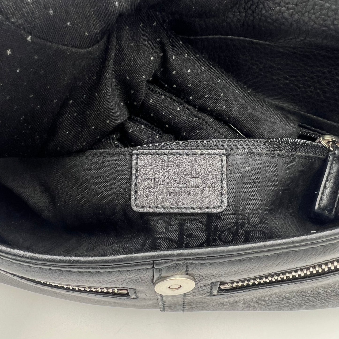 Christian Dior Black Leather D Charm Spellout Shoulder Bag