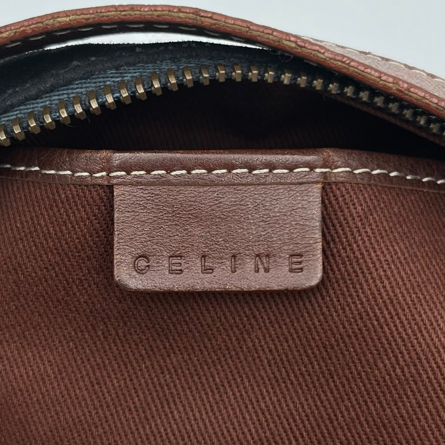 Celine Paris Black C Triomphe Suede Brown Leather Handbag