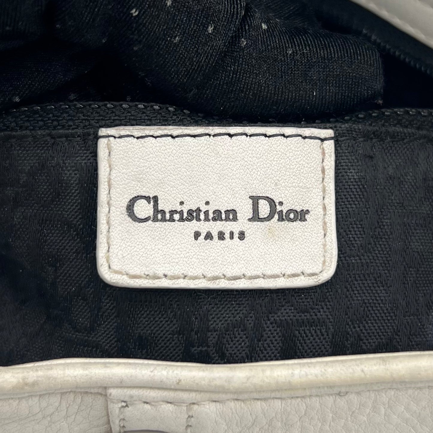 Christian Dior White Leather D Charm Spellout Shoulder Bag