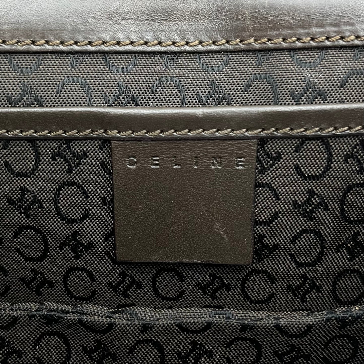 Celine Paris White Cloth Brown Leather C Macadam Flap Baguette