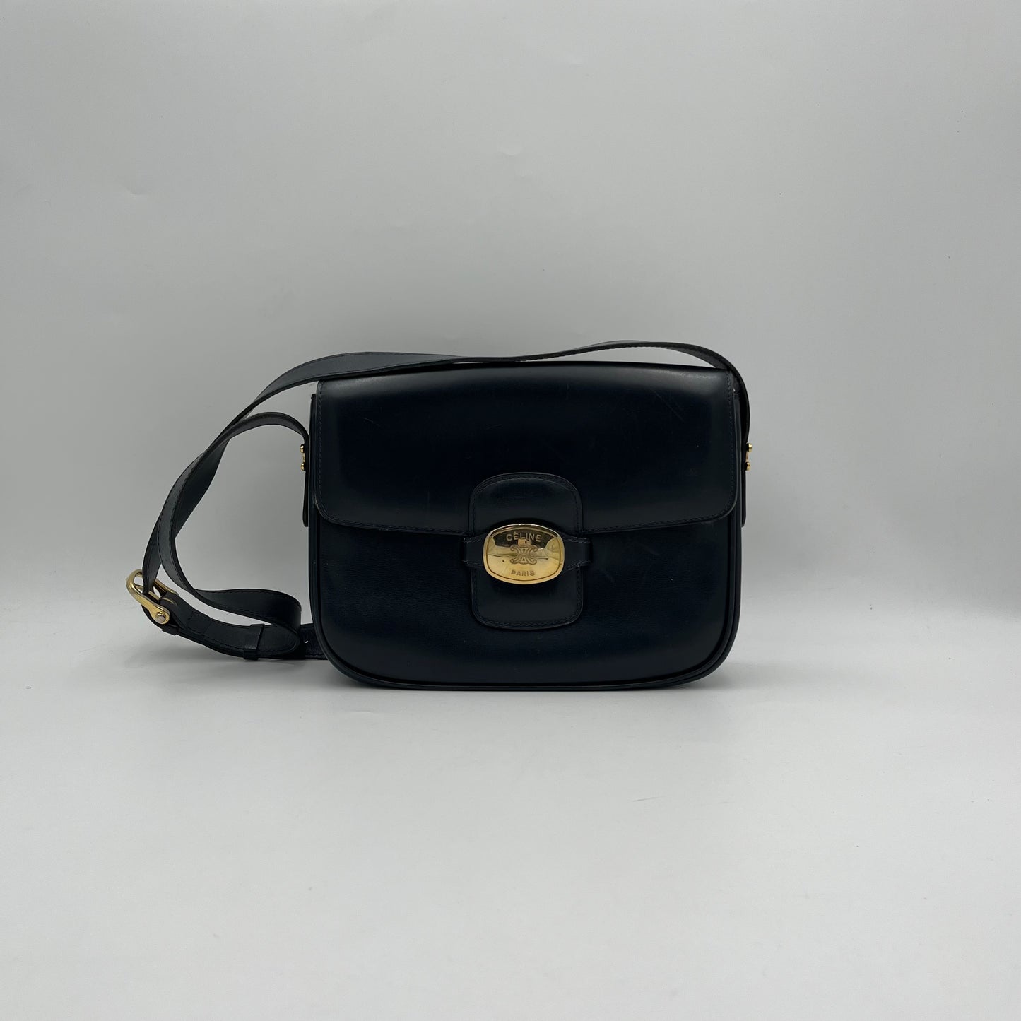 Celine Paris Triomphe Dark Blue Leather Box Shoulder Bag