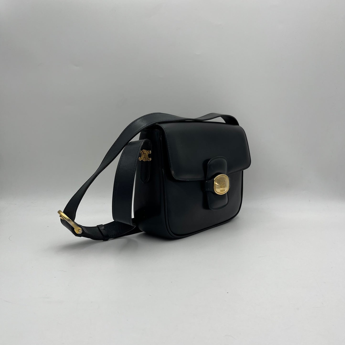 Celine Paris Triomphe Dark Blue Leather Box Shoulder Bag