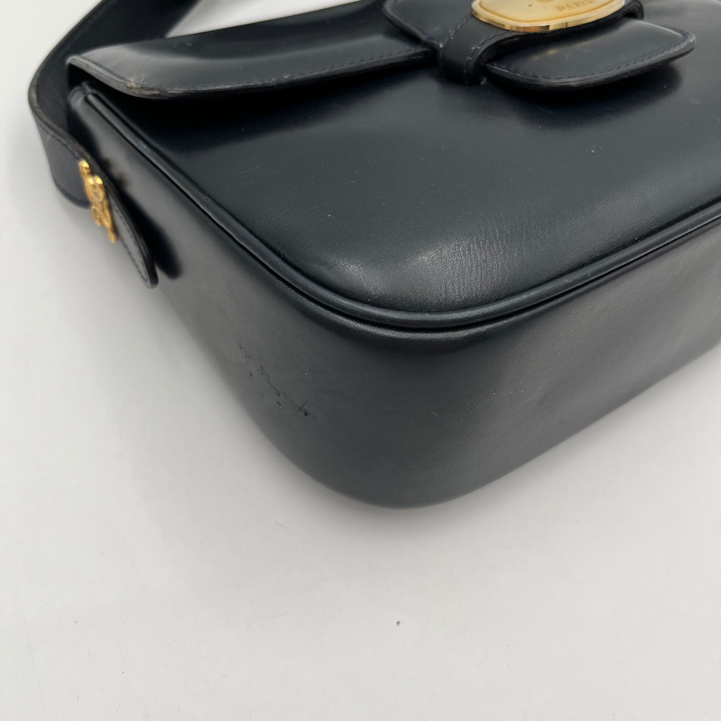 Celine Paris Triomphe Dark Blue Leather Box Shoulder Bag