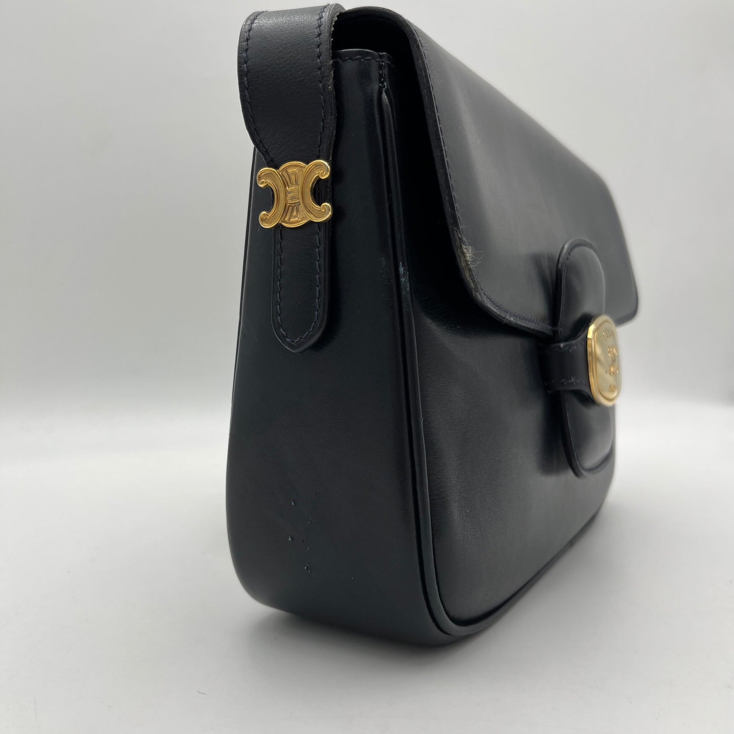 Celine Paris Triomphe Dark Blue Leather Box Shoulder Bag