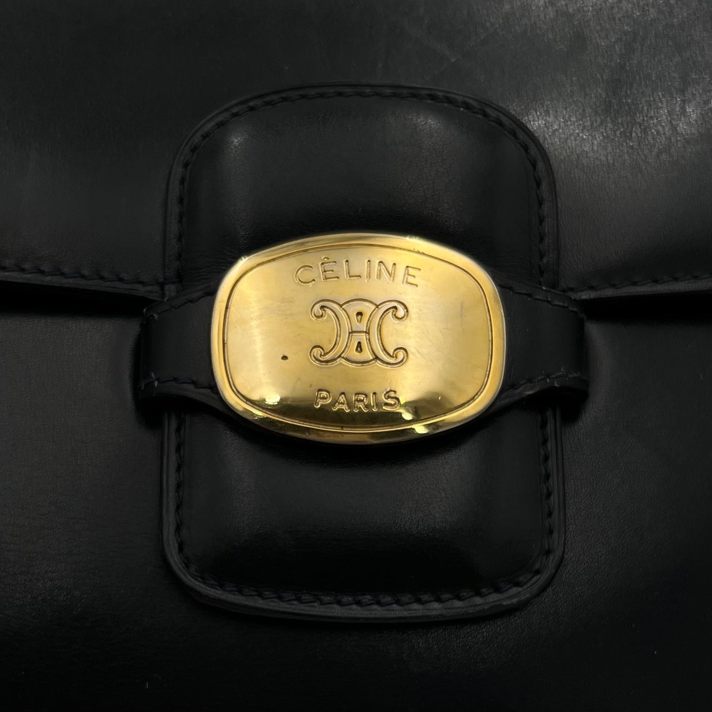 Celine Paris Triomphe Dark Blue Leather Box Shoulder Bag