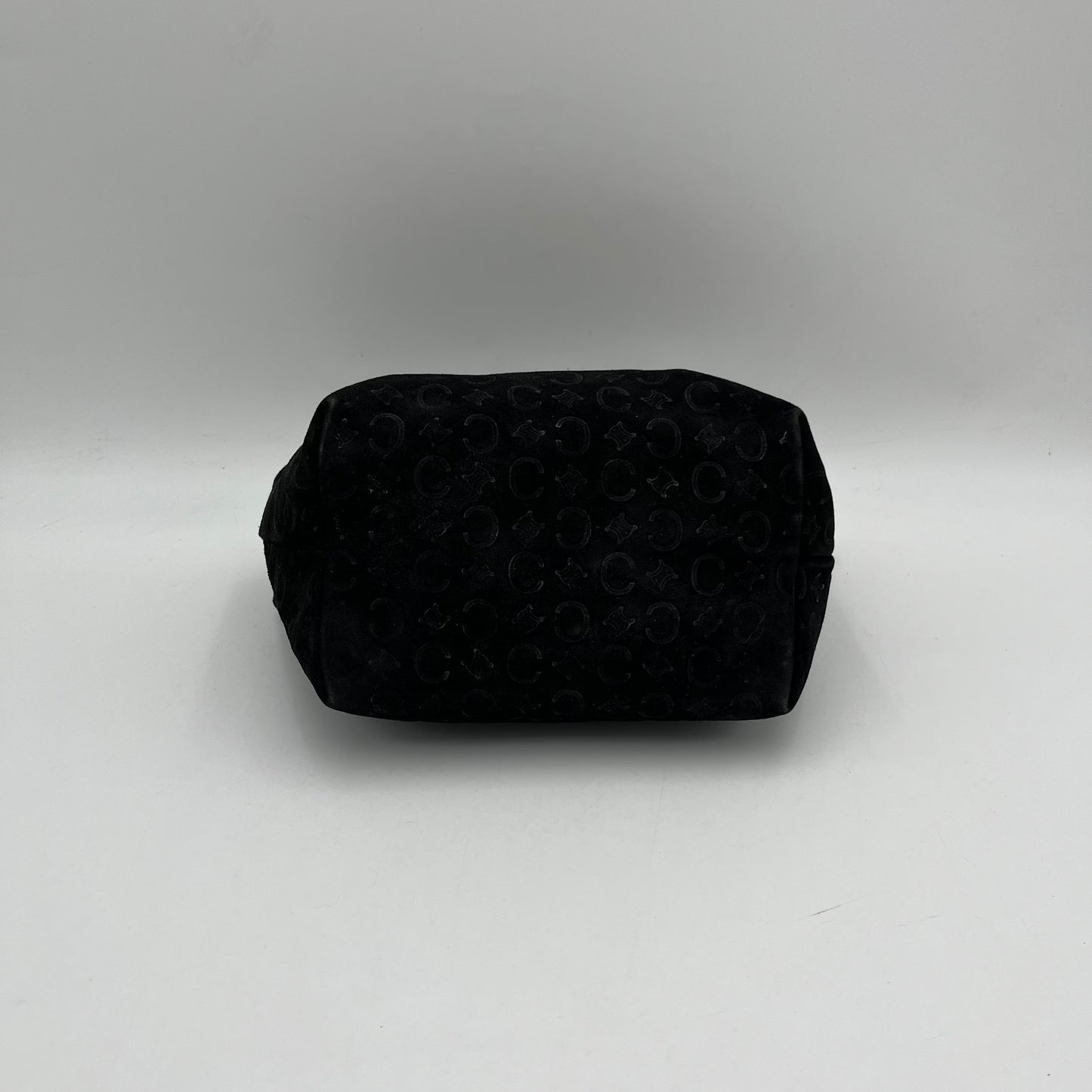Celine Paris Black C Triomphe Suede Brown Leather Handbag