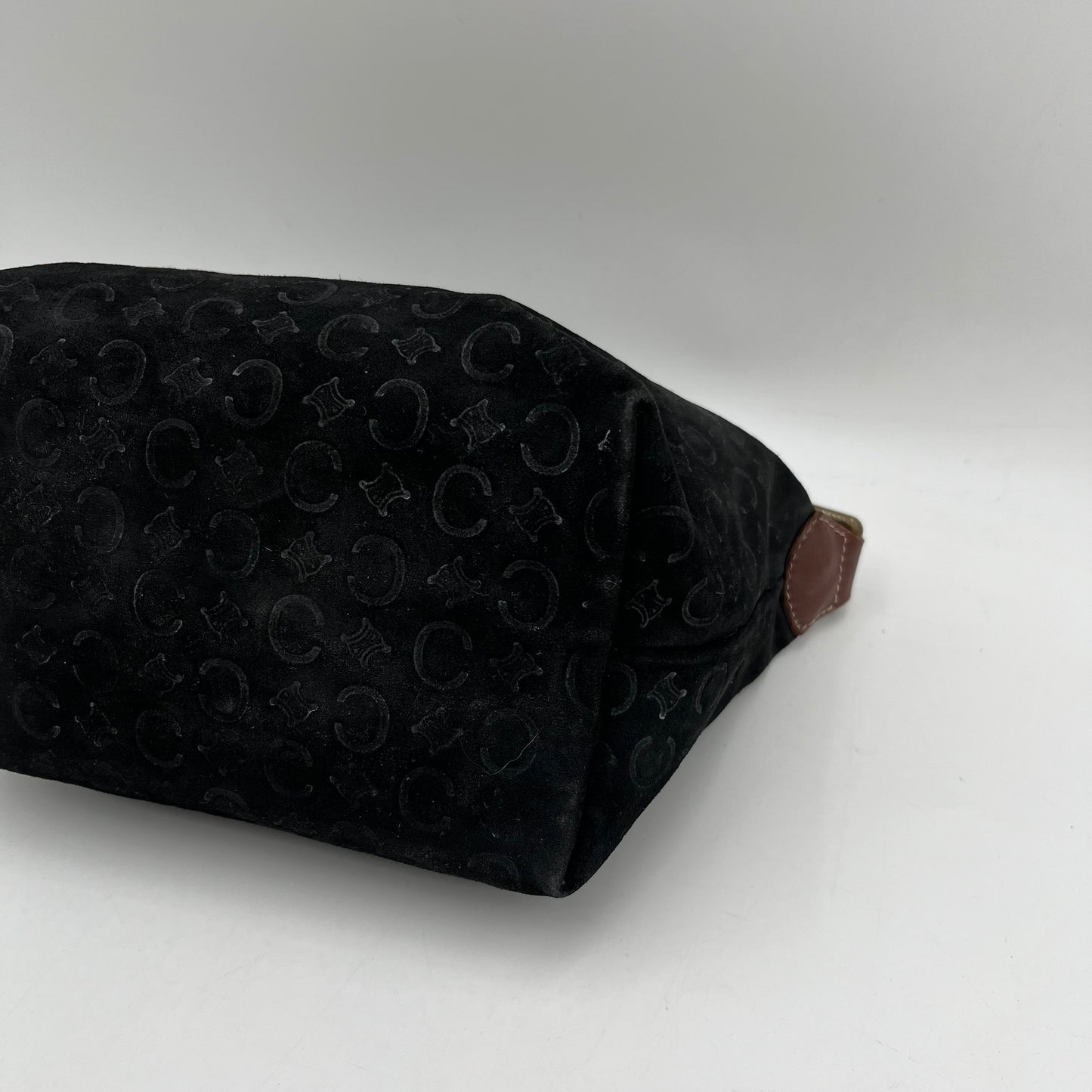 Celine Paris Black C Triomphe Suede Brown Leather Handbag