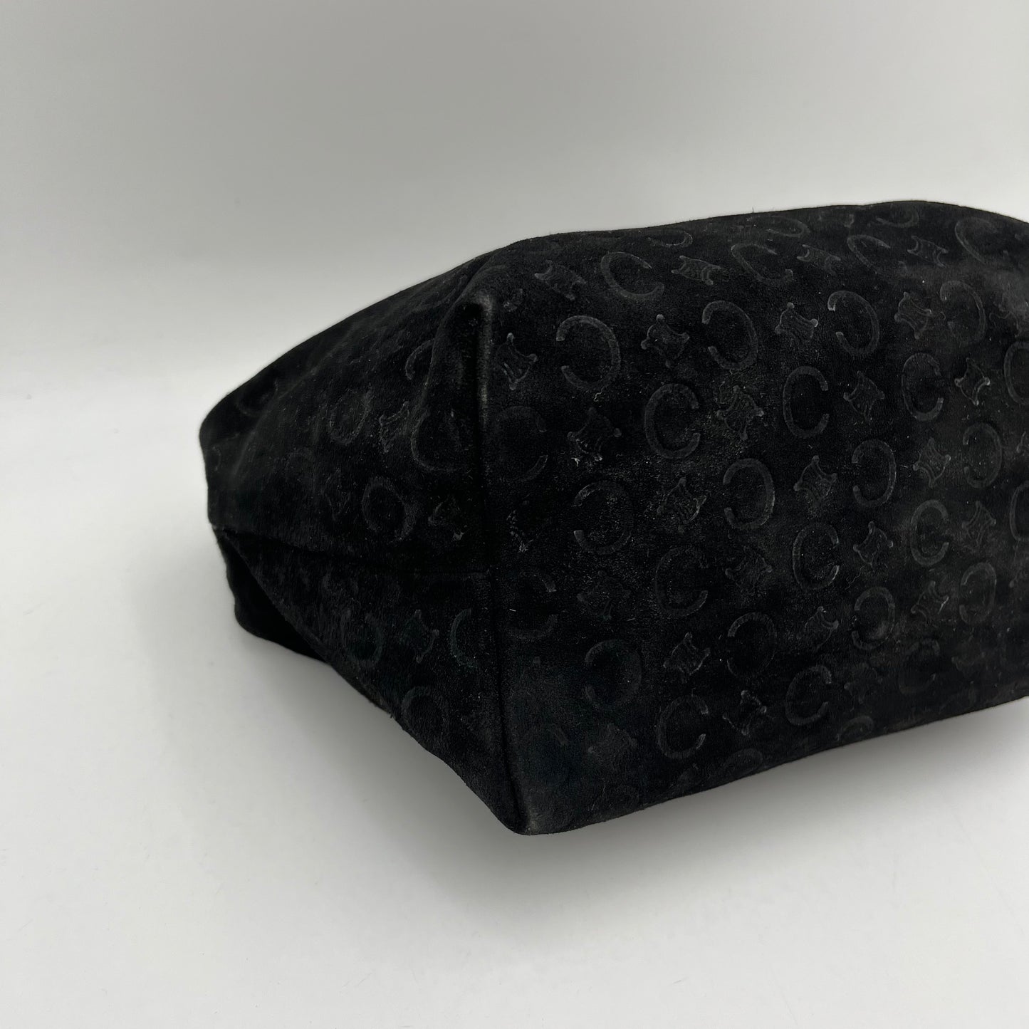 Celine Paris Black C Triomphe Suede Brown Leather Handbag