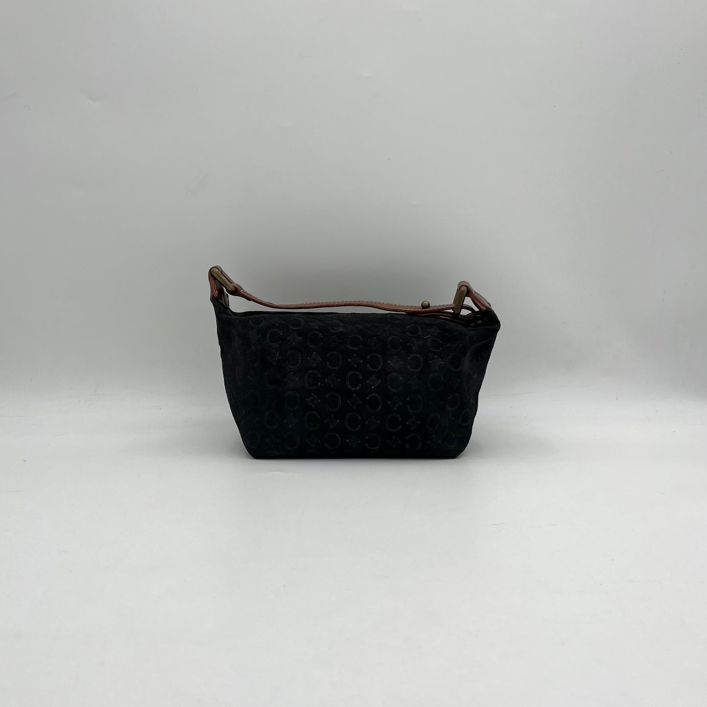 Celine Paris Black C Triomphe Suede Brown Leather Handbag