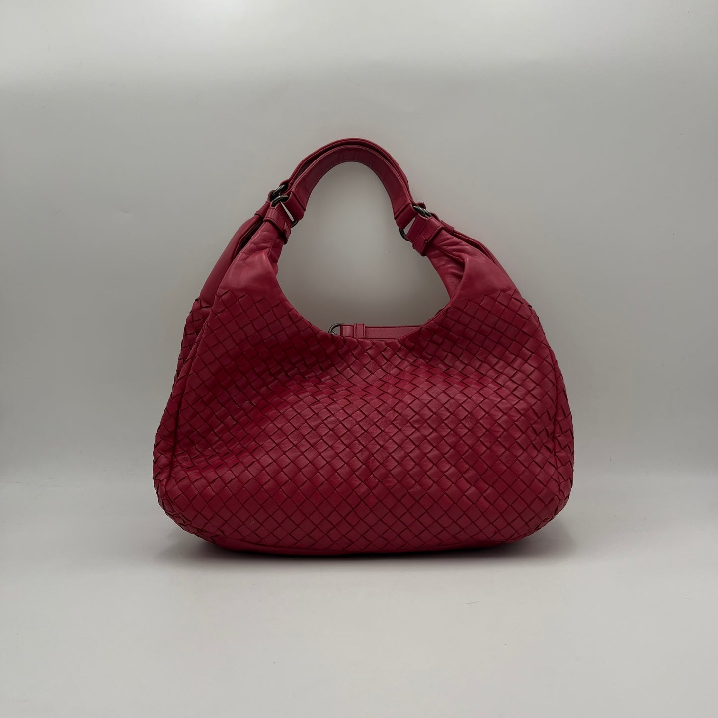 Bottega Veneta Pink Red Intrecciato Campana Hobo Bag