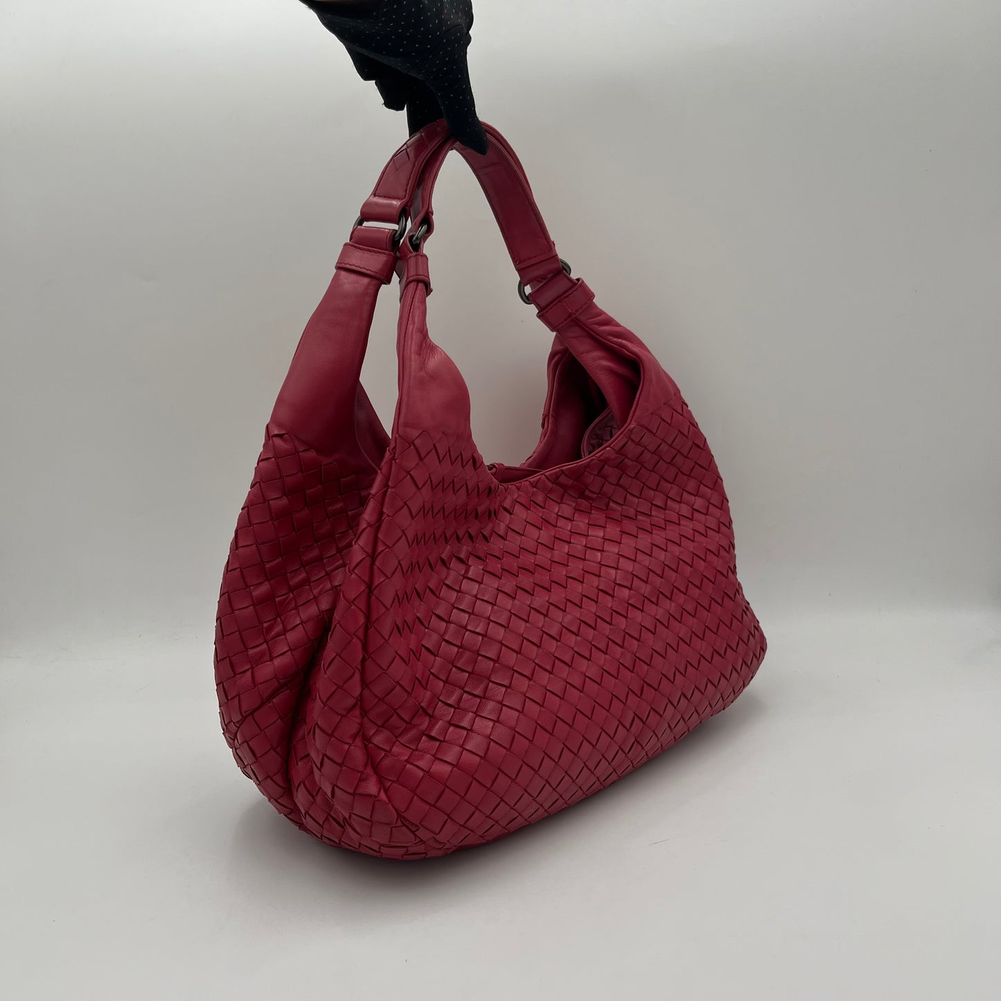 Bottega Veneta Pink Red Intrecciato Campana Hobo Bag