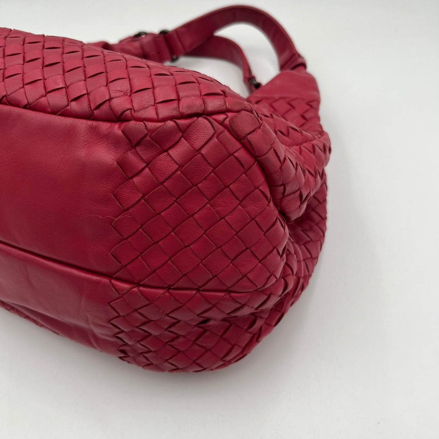 Bottega Veneta Pink Red Intrecciato Campana Hobo Bag