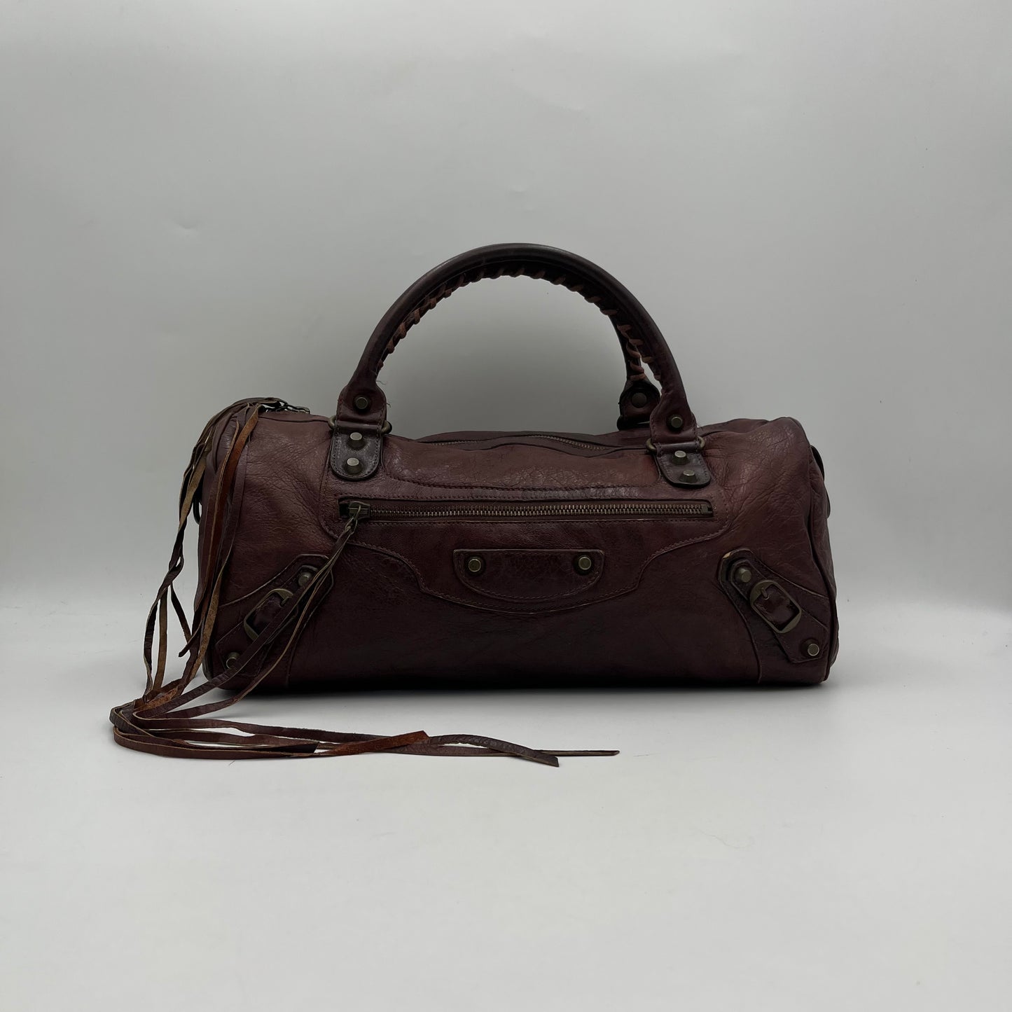 Balenciaga Burgundy Leather Motocross Classic Twiggy Bag