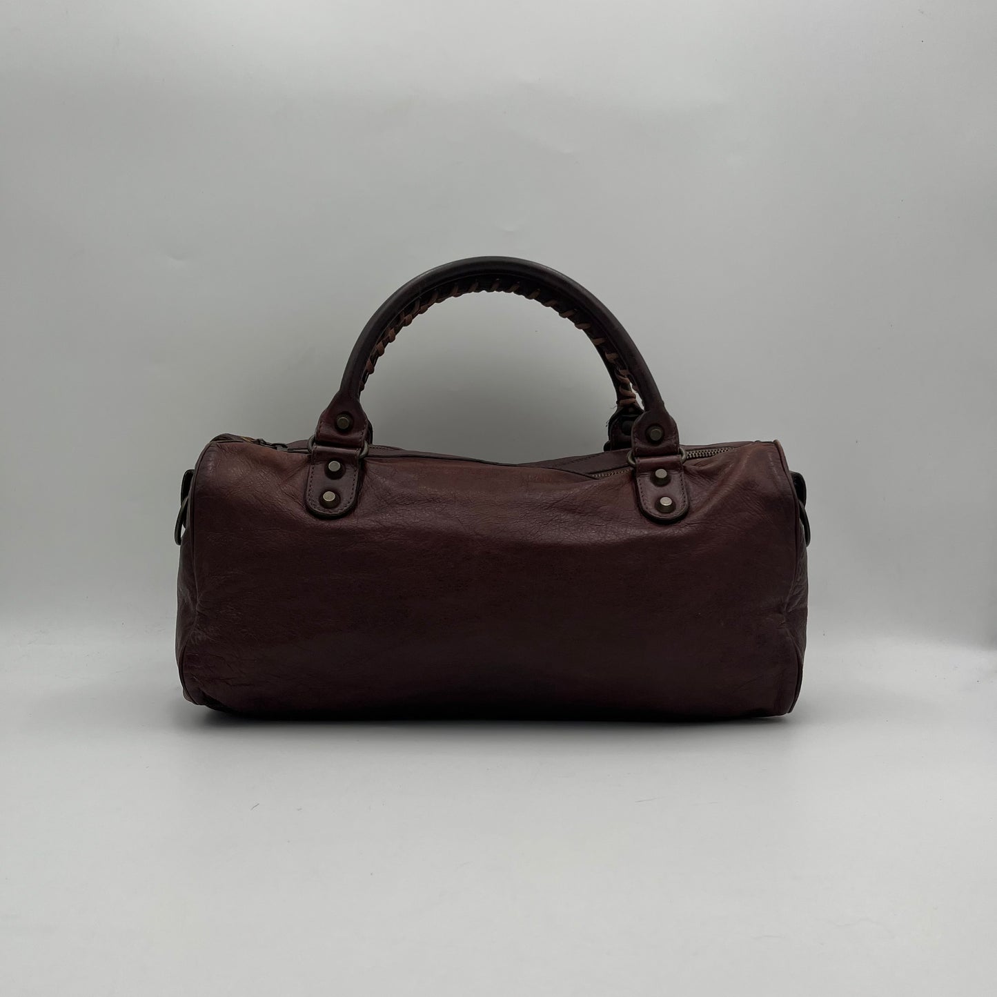 Balenciaga Burgundy Leather Motocross Classic Twiggy Bag