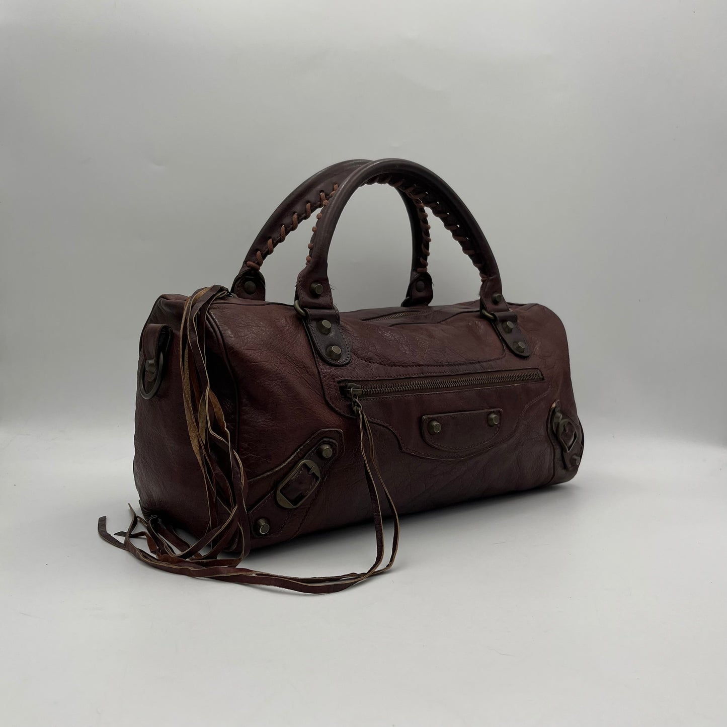 Balenciaga Burgundy Leather Motocross Classic Twiggy Bag