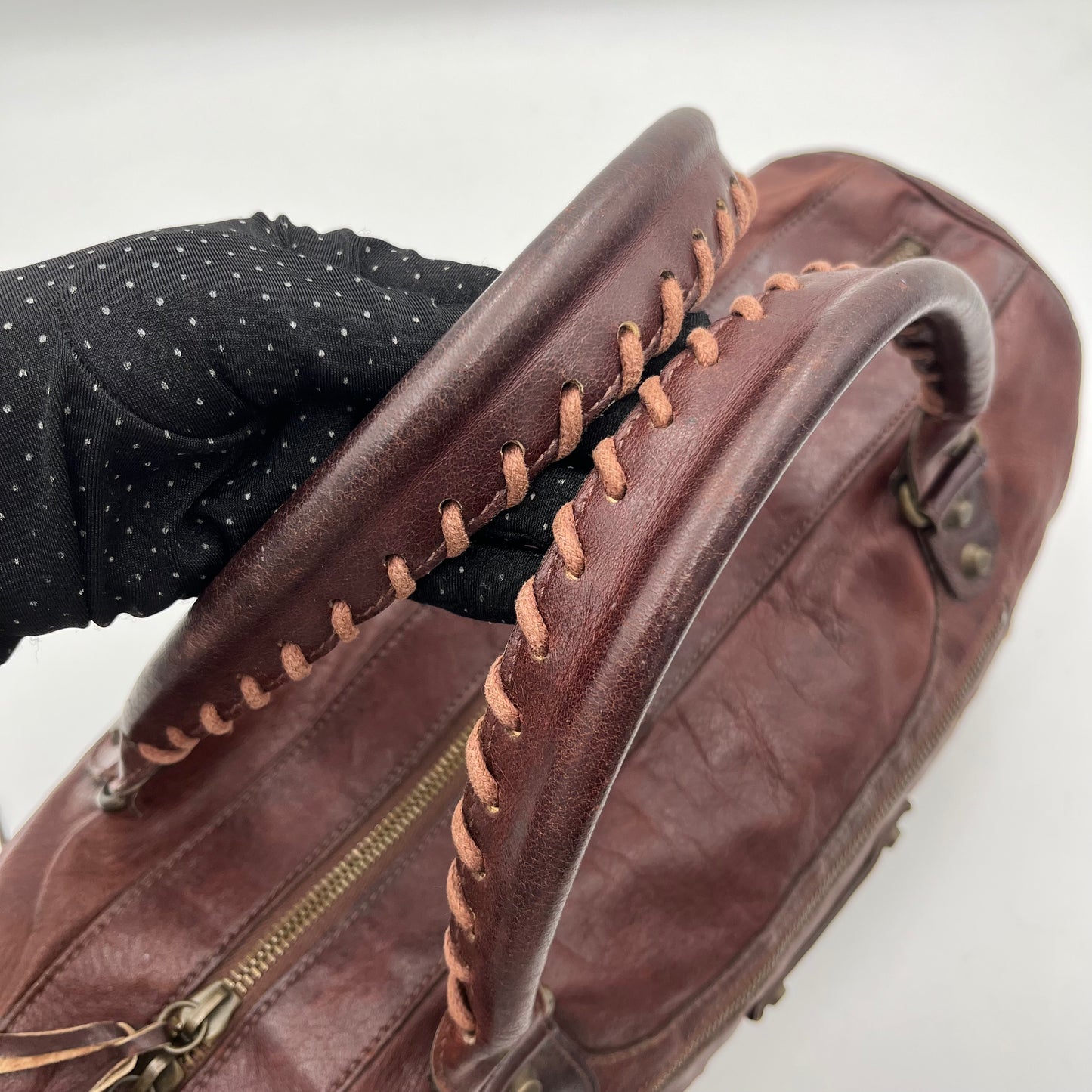 Balenciaga Burgundy Leather Motocross Classic Twiggy Bag