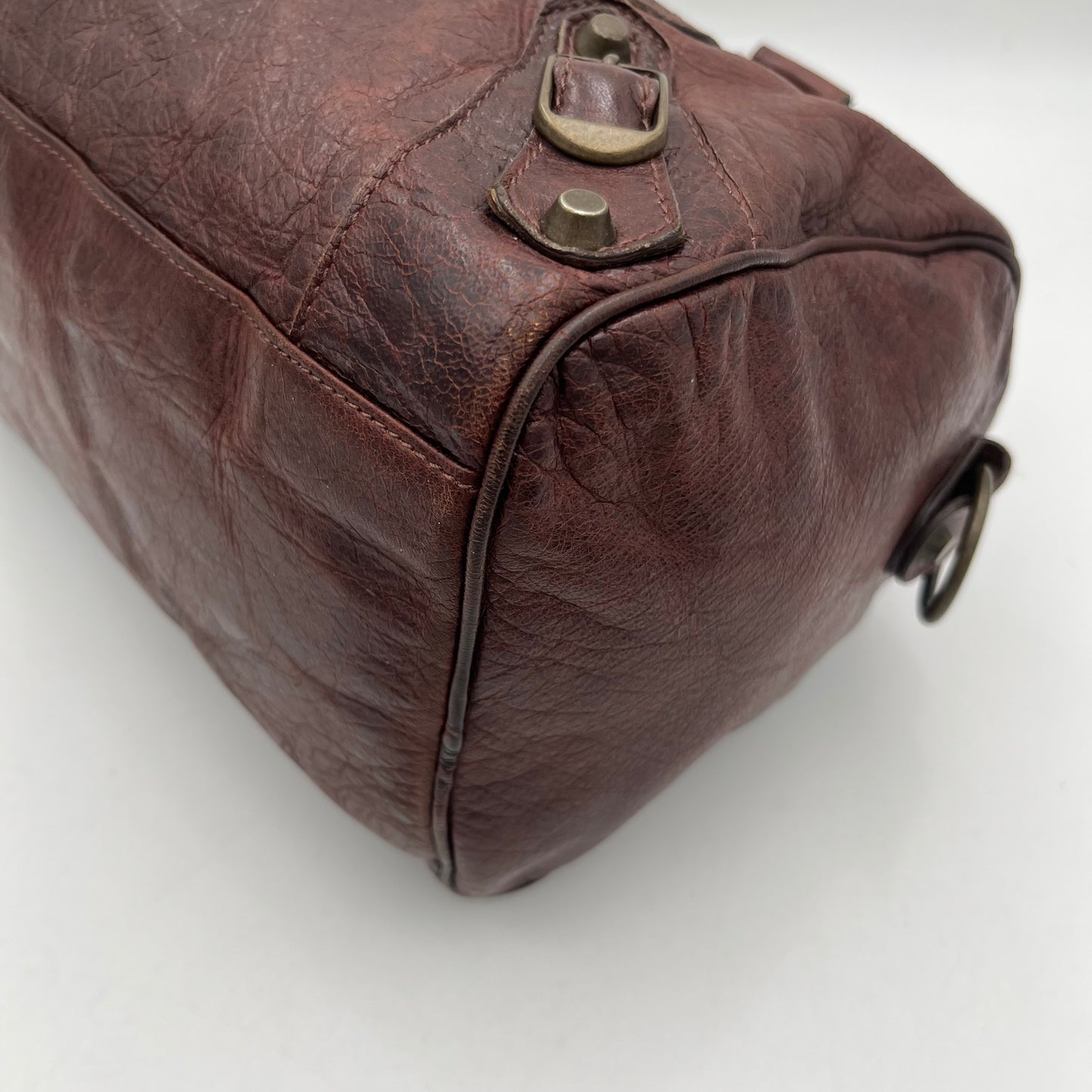 Balenciaga Burgundy Leather Motocross Classic Twiggy Bag