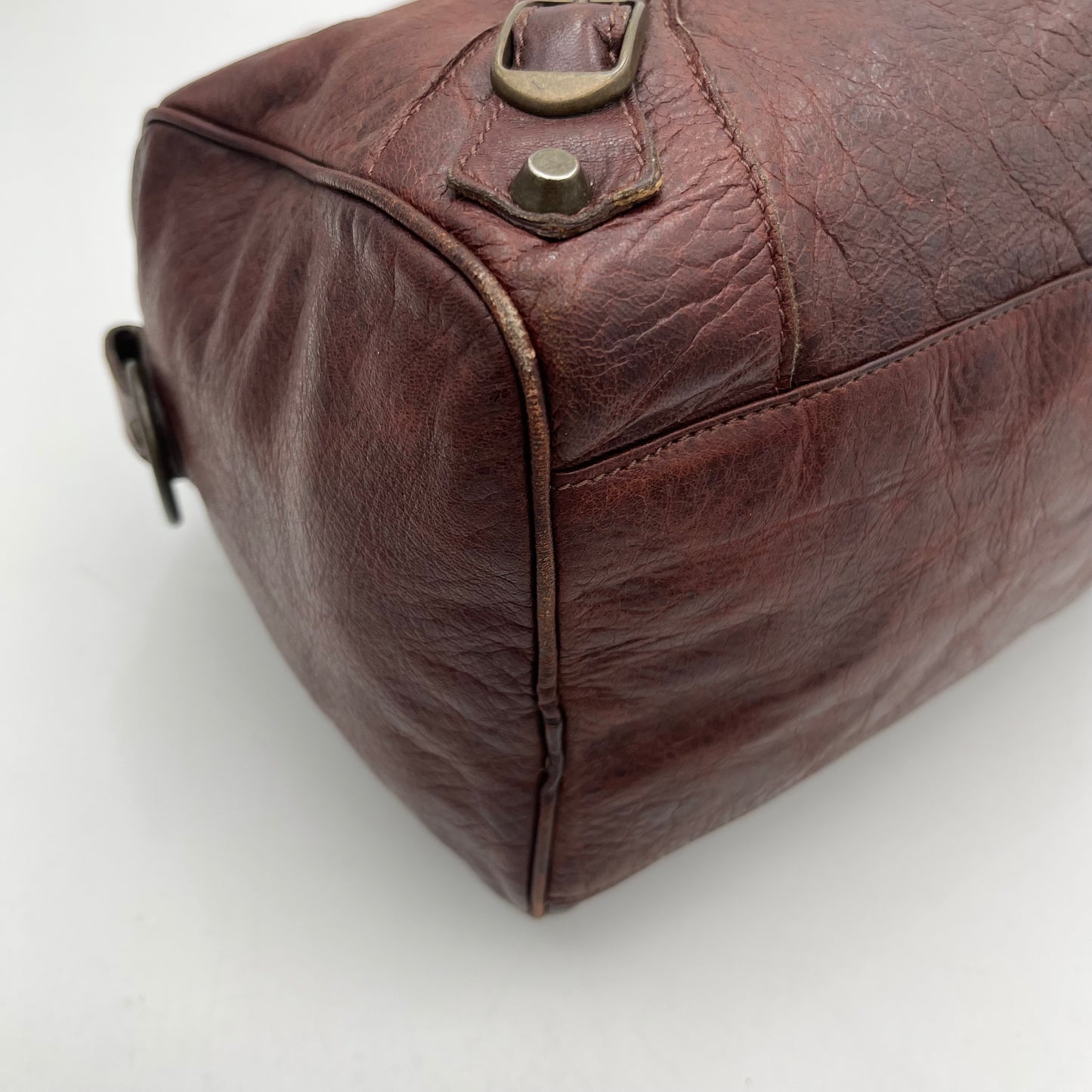 Balenciaga Burgundy Leather Motocross Classic Twiggy Bag