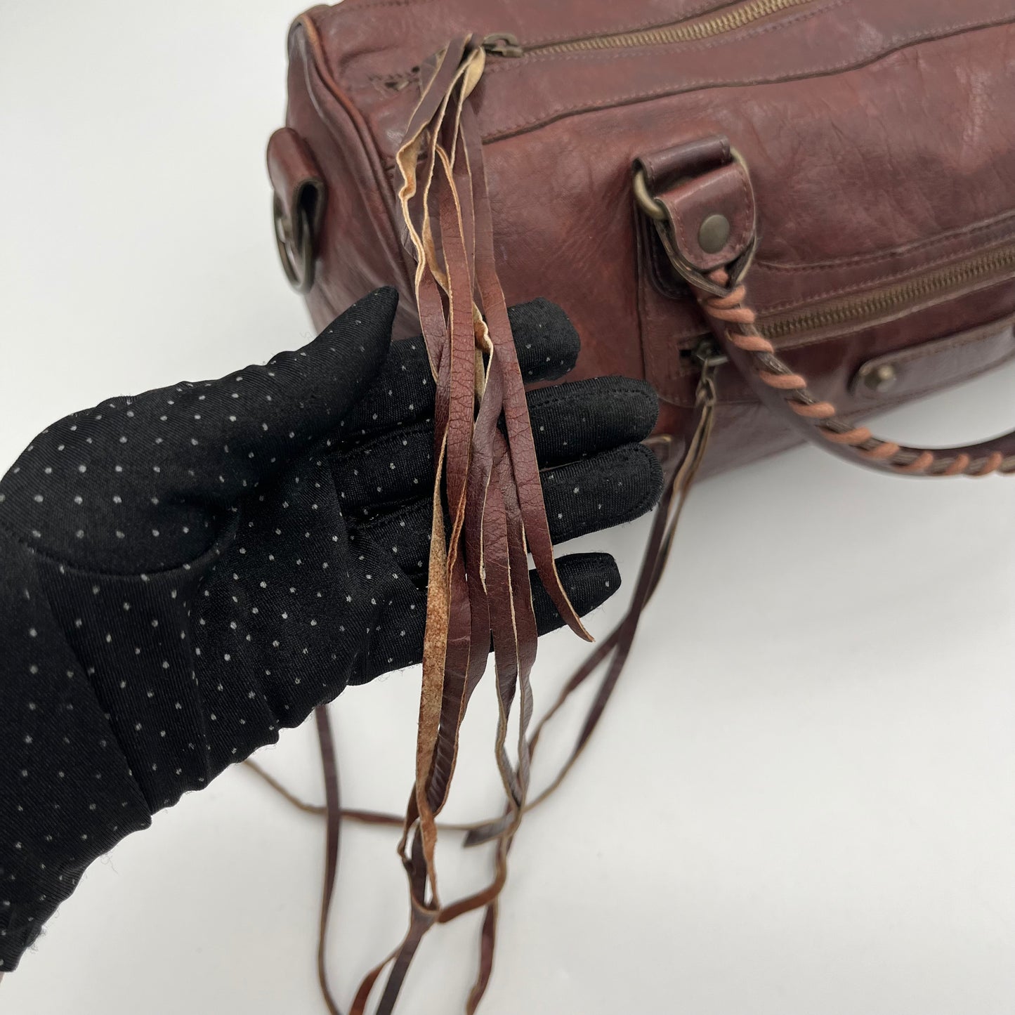 Balenciaga Burgundy Leather Motocross Classic Twiggy Bag