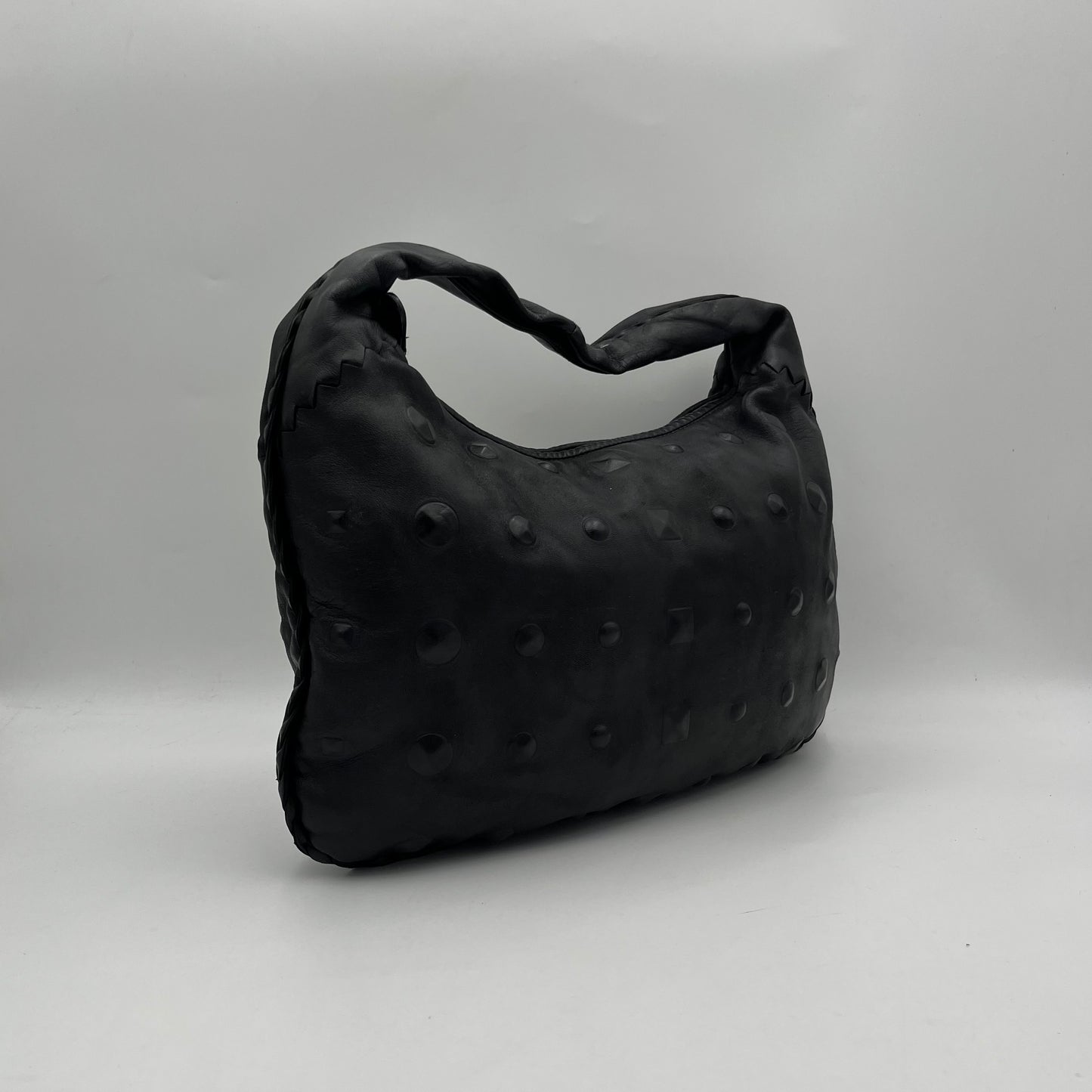 Bottega Veneta Black Studded Leather Hobo Bag