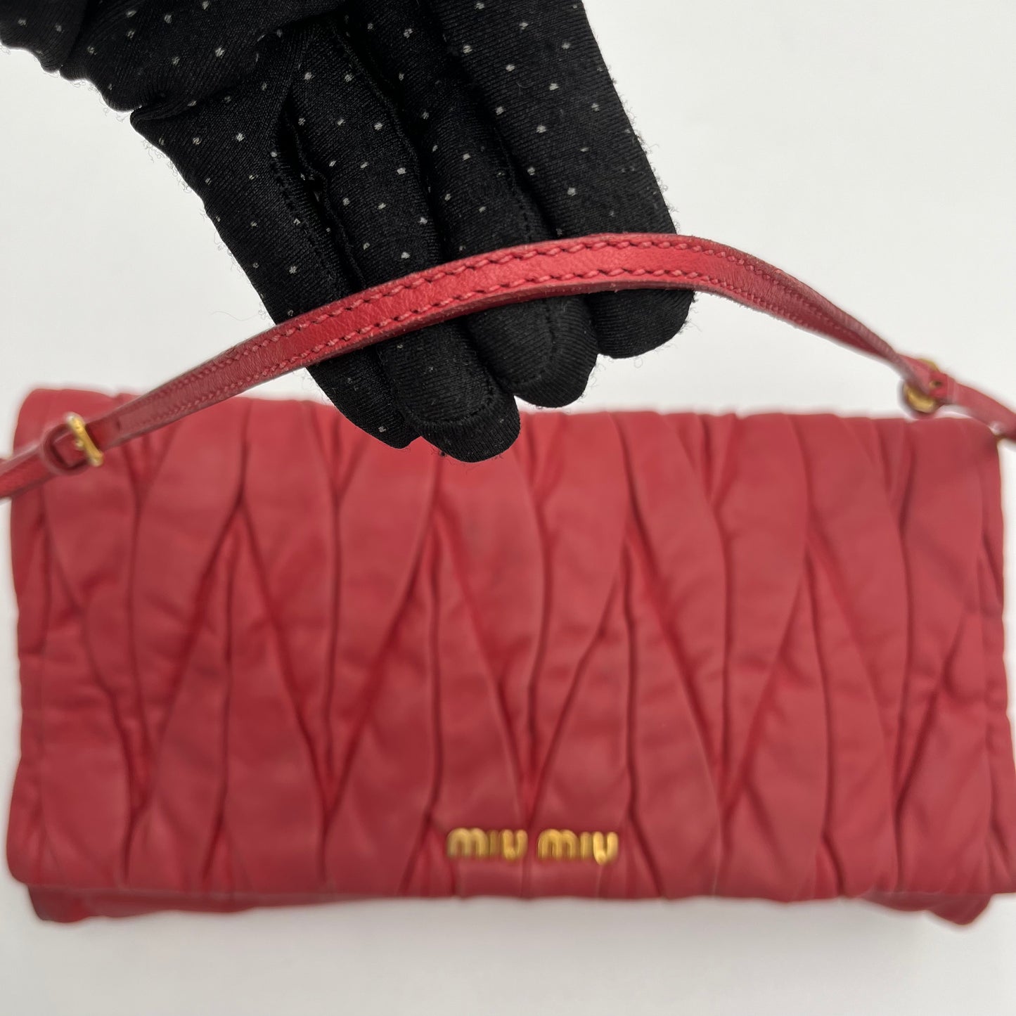 Miu Miu Red Matelasse Leather Flap Shoulder Bag