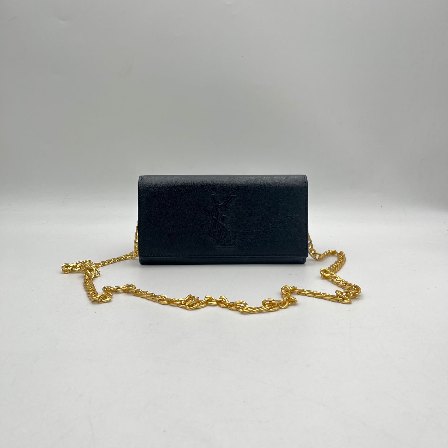 YSL Black Leather Flap Long Wallet