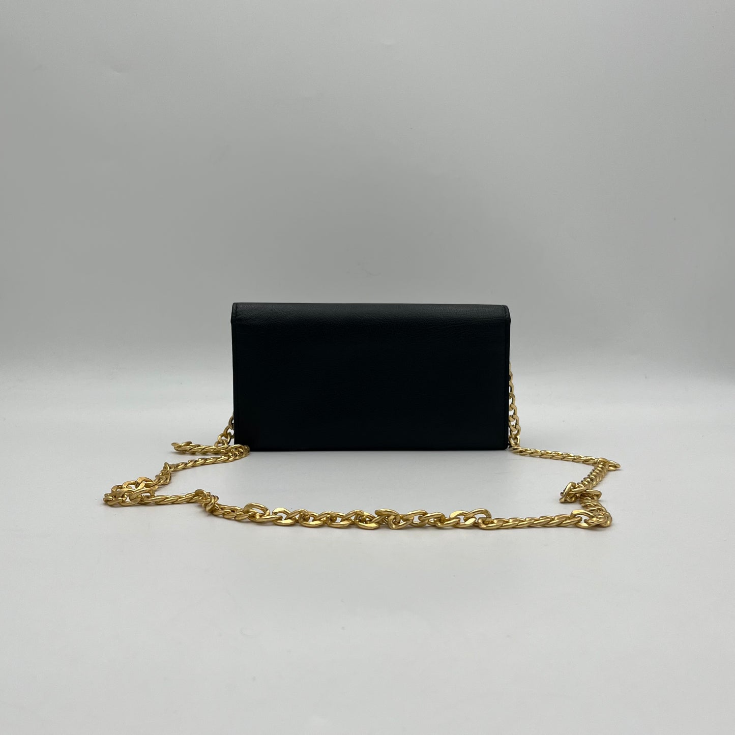 YSL Black Leather Flap Long Wallet