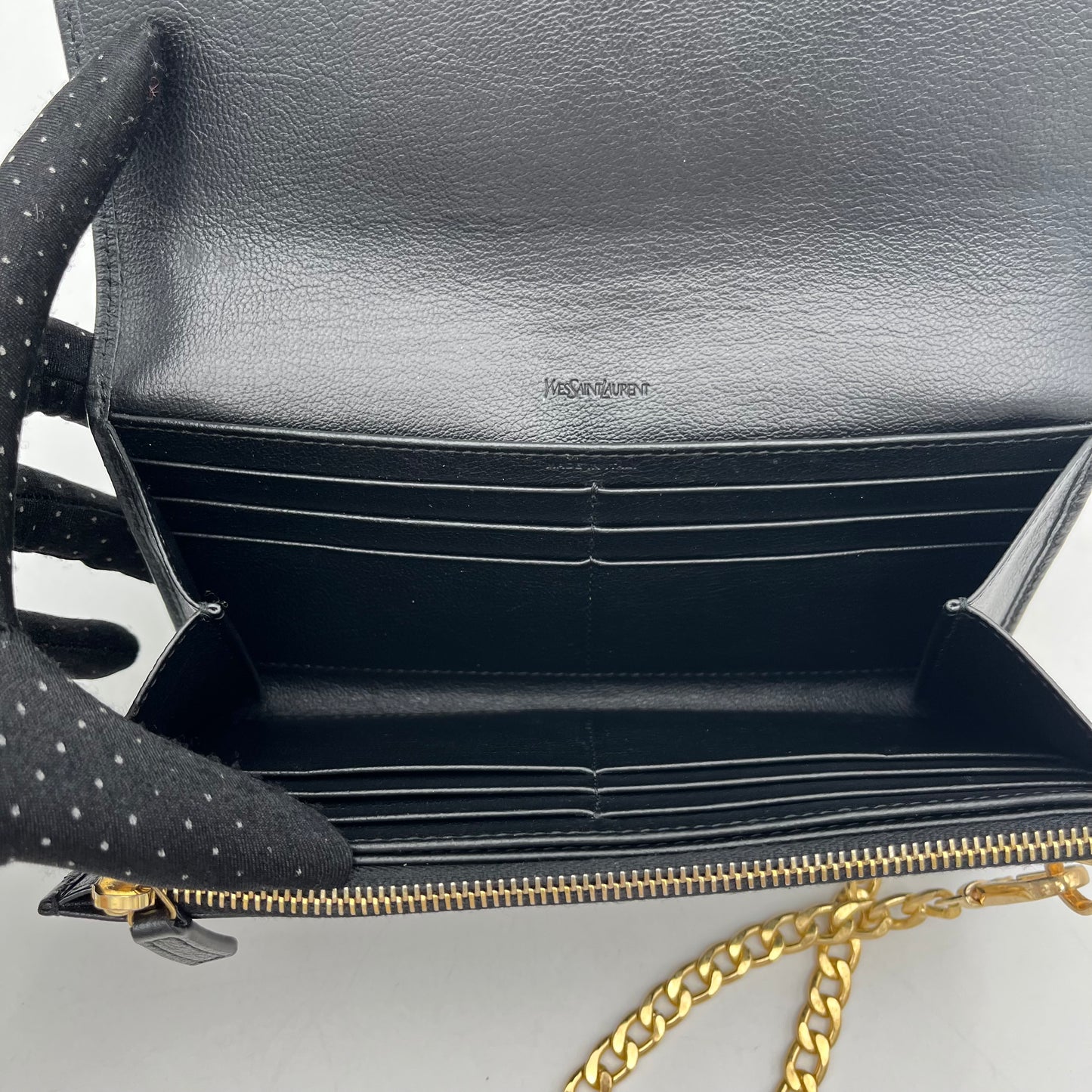 YSL Black Leather Flap Long Wallet