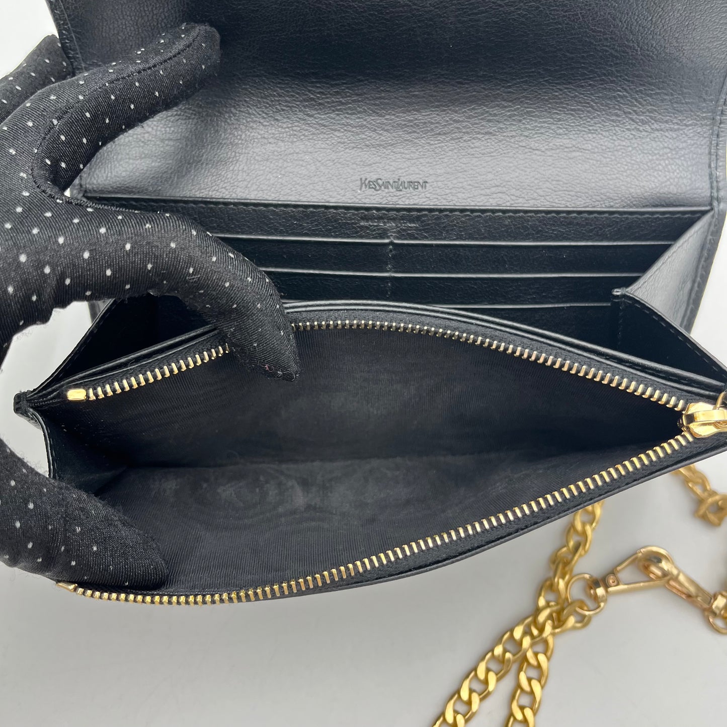 YSL Black Leather Flap Long Wallet