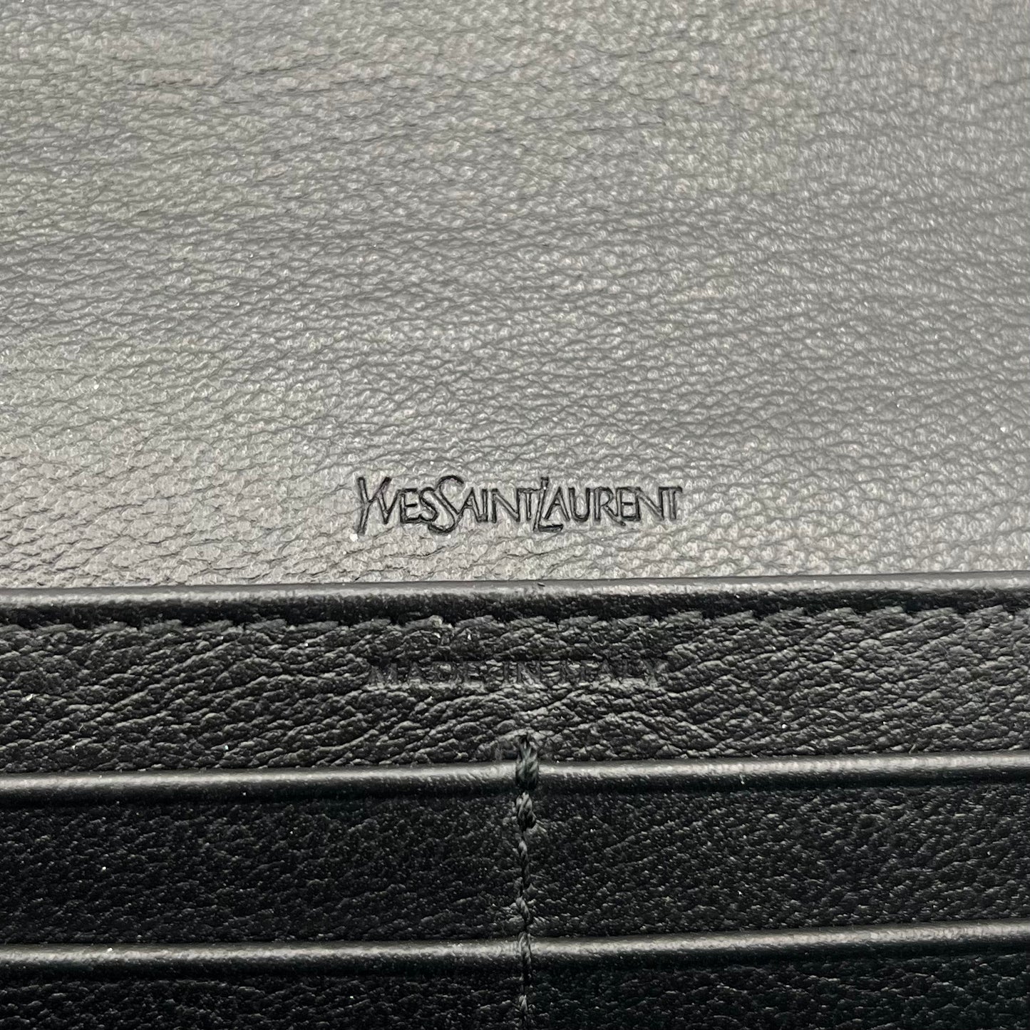 YSL Black Leather Flap Long Wallet