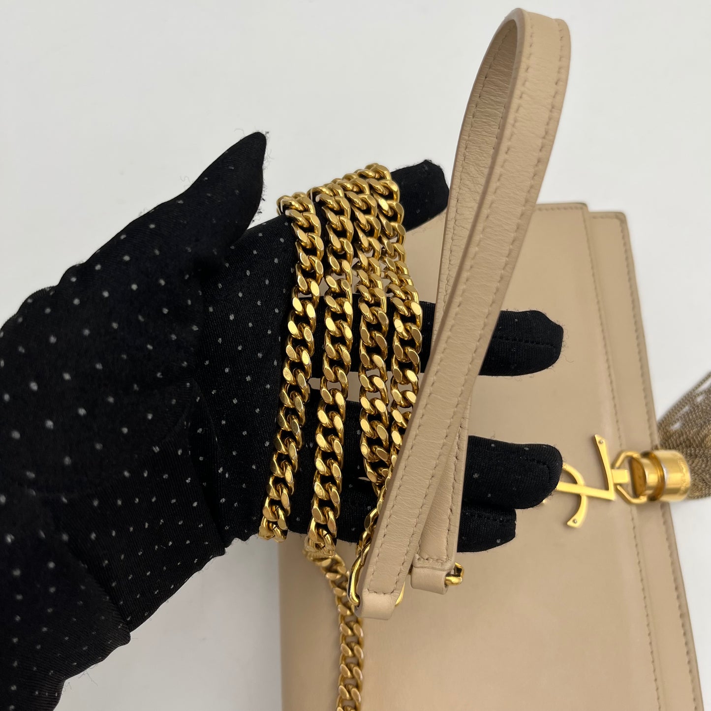 YSL Beige Calfskin Small Kate Tassel Crossbody