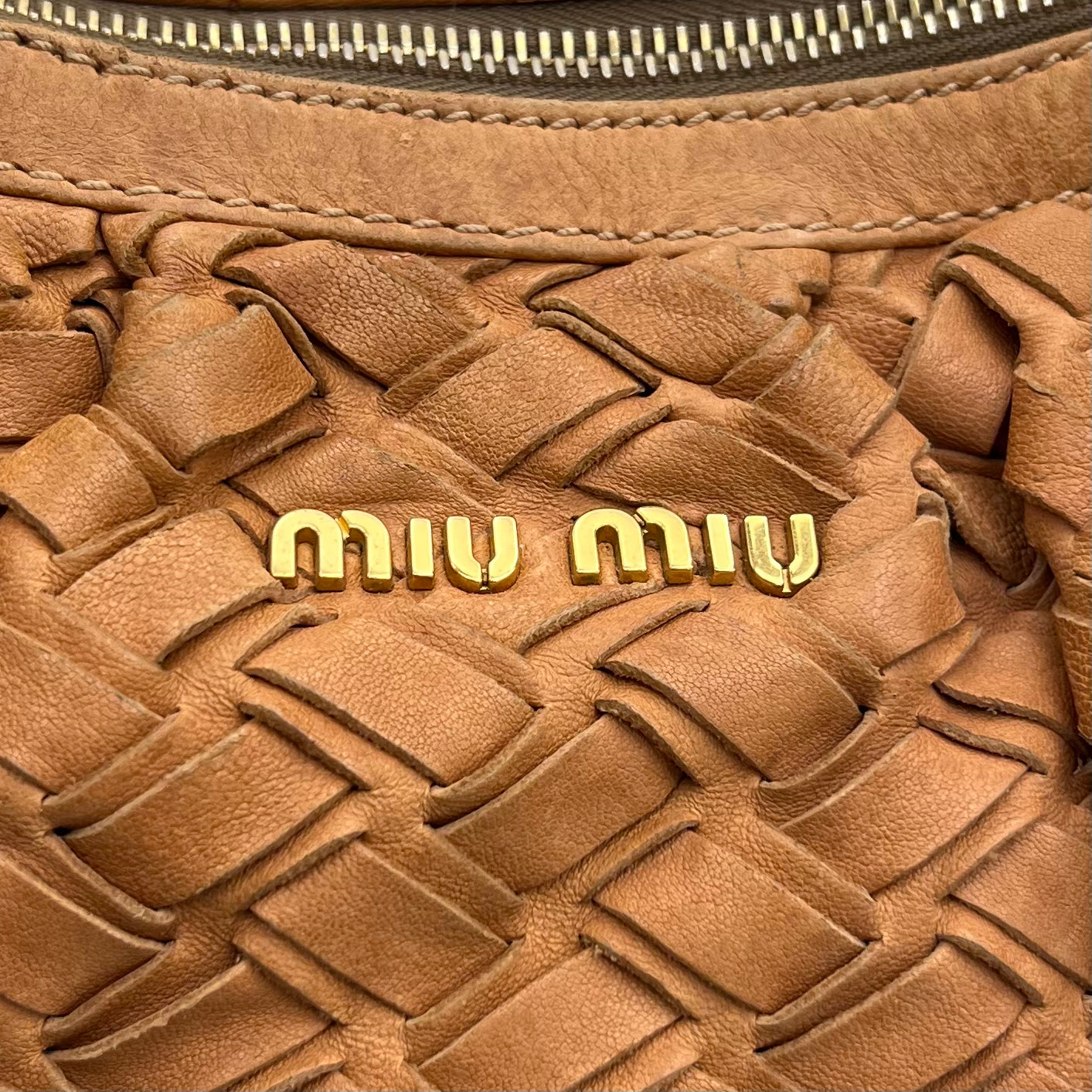 Miu Miu Brown Woven Fringe Large Hobo Bag