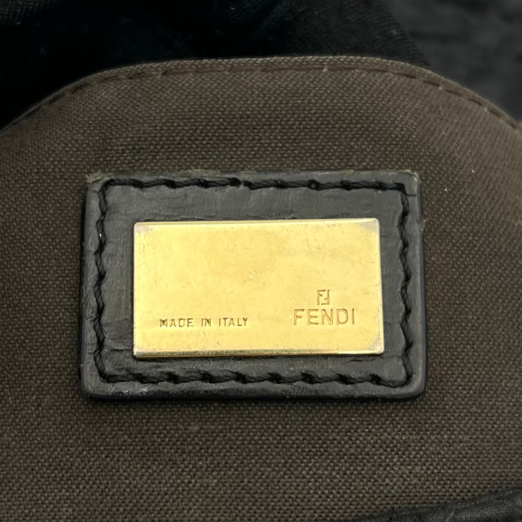 Fendi Black Monogram Puffer Striped Lock Chef Shoulder Bag