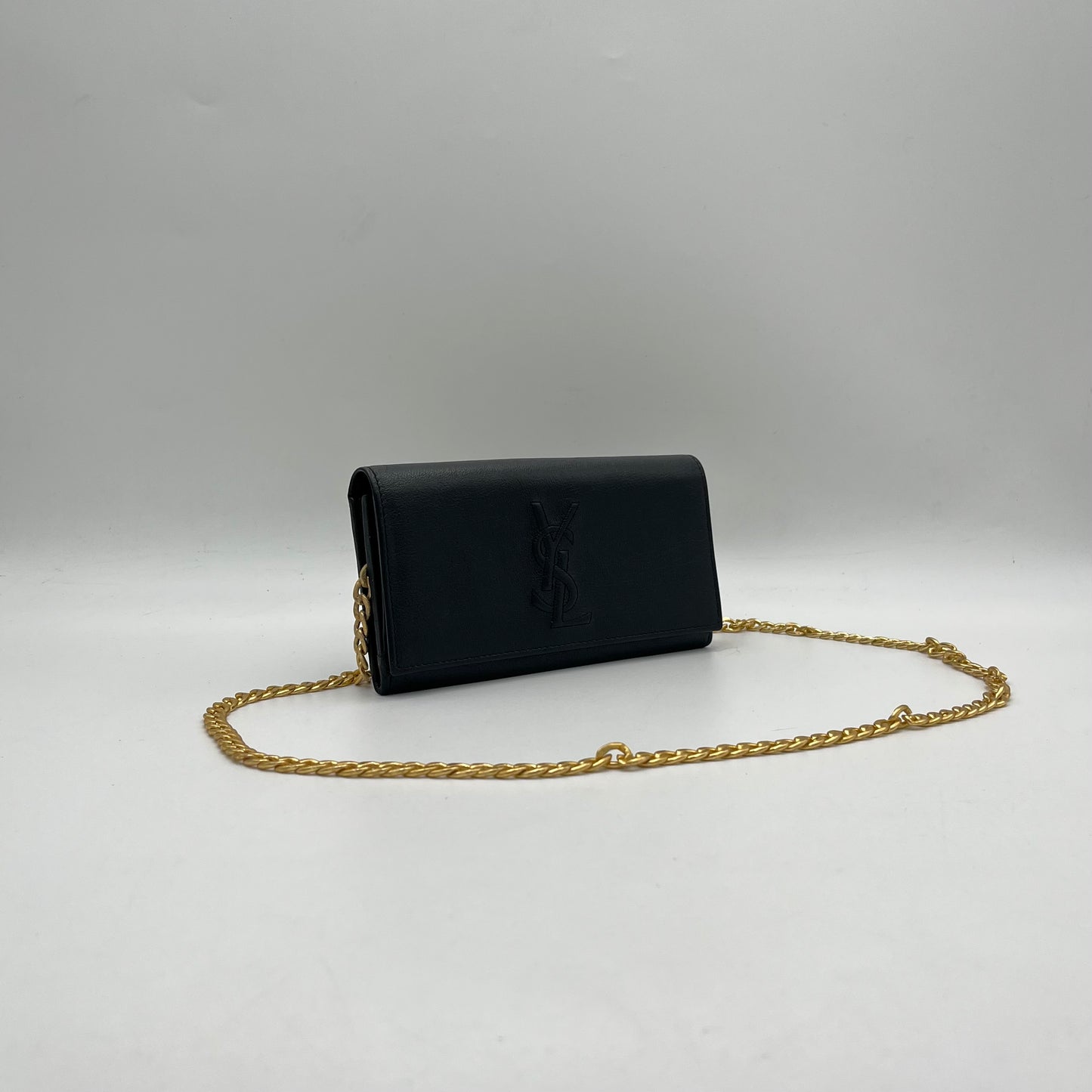 YSL Black Leather Flap Long Wallet