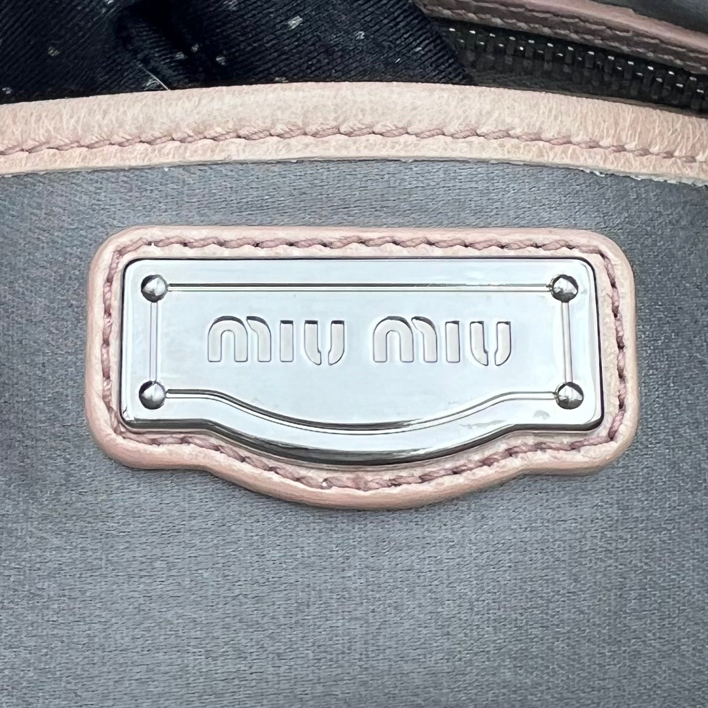 Miu Miu Beige Vitello Lux Crystal Heart Charm Two-Way Bag