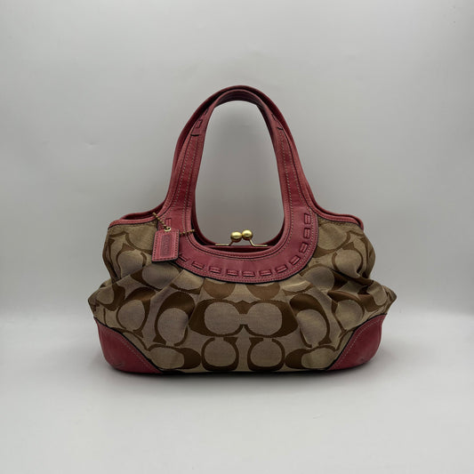Coach Brown Big C Signature Canvas Pink Leather Large Ergo Shoulder Bag