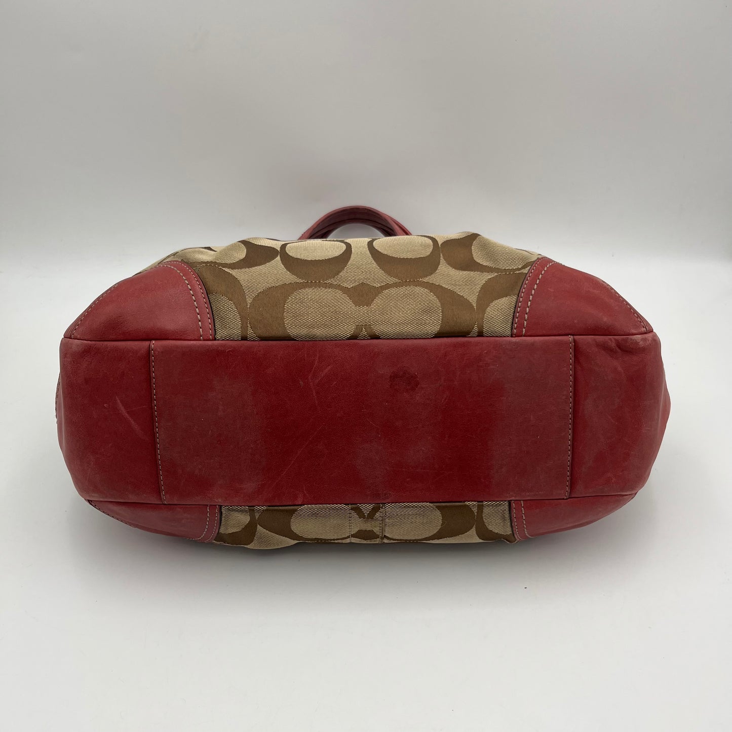 Coach Brown Big C Signature Canvas Pink Leather Large Ergo Shoulder Bag