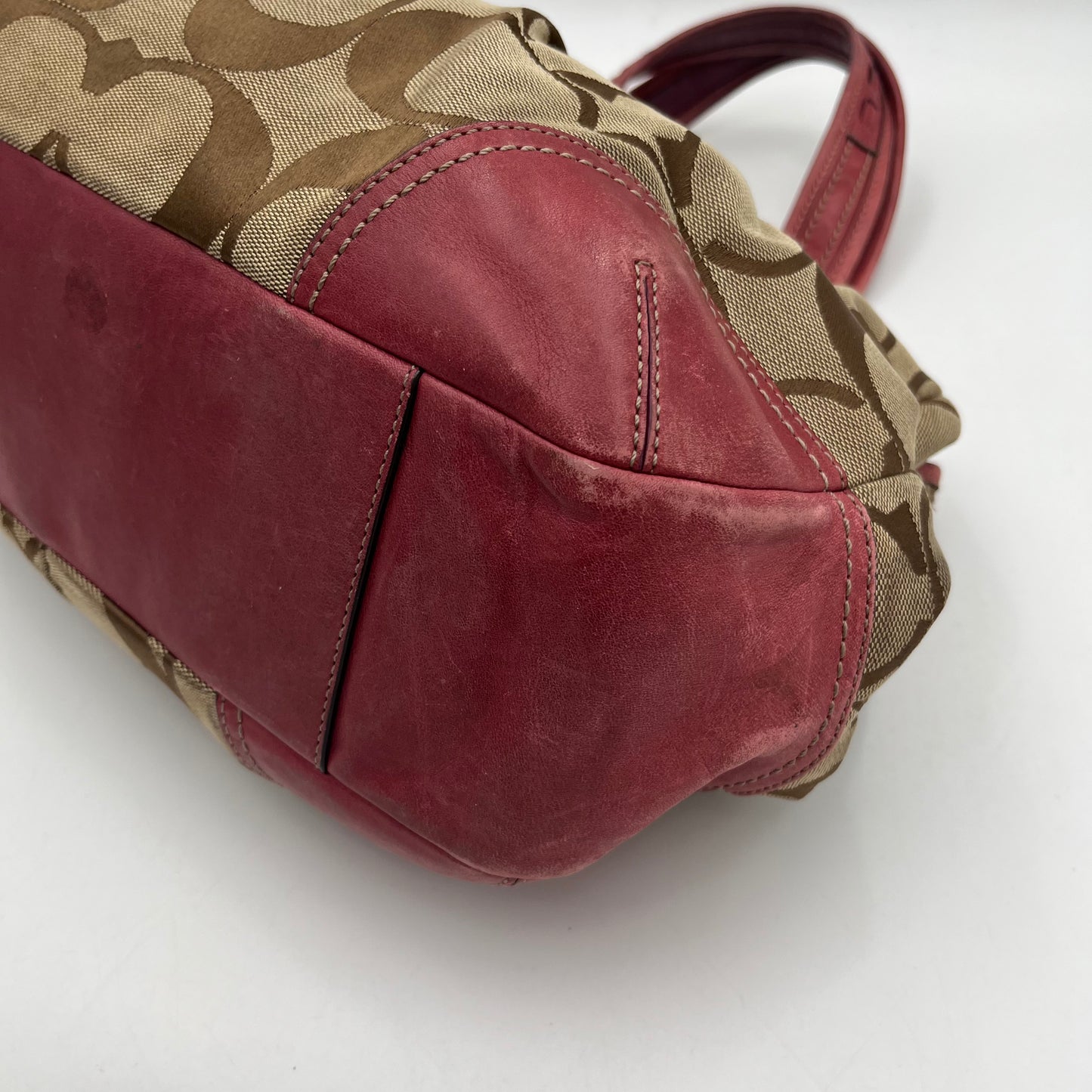 Coach Brown Big C Signature Canvas Pink Leather Large Ergo Shoulder Bag