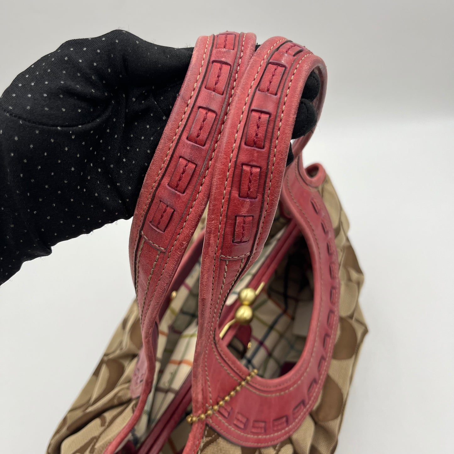 Coach Brown Big C Signature Canvas Pink Leather Large Ergo Shoulder Bag