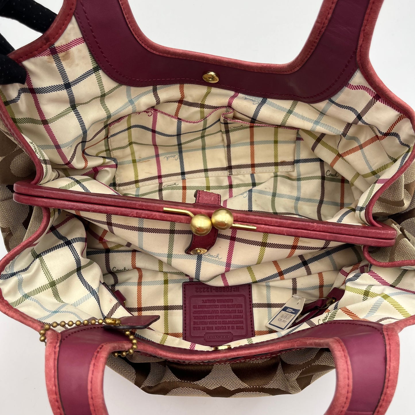 Coach Brown Big C Signature Canvas Pink Leather Large Ergo Shoulder Bag