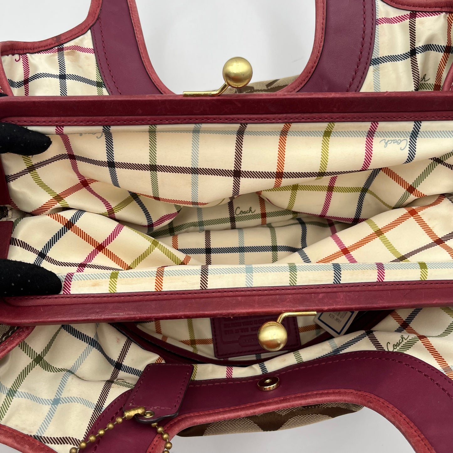 Coach Brown Big C Signature Canvas Pink Leather Large Ergo Shoulder Bag