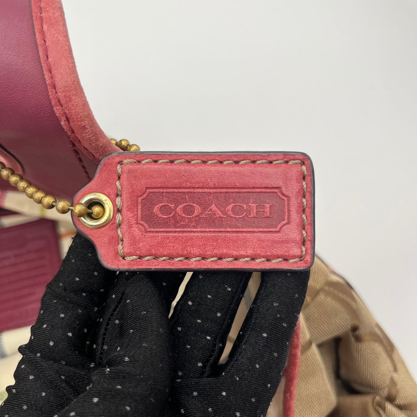 Coach Brown Big C Signature Canvas Pink Leather Large Ergo Shoulder Bag