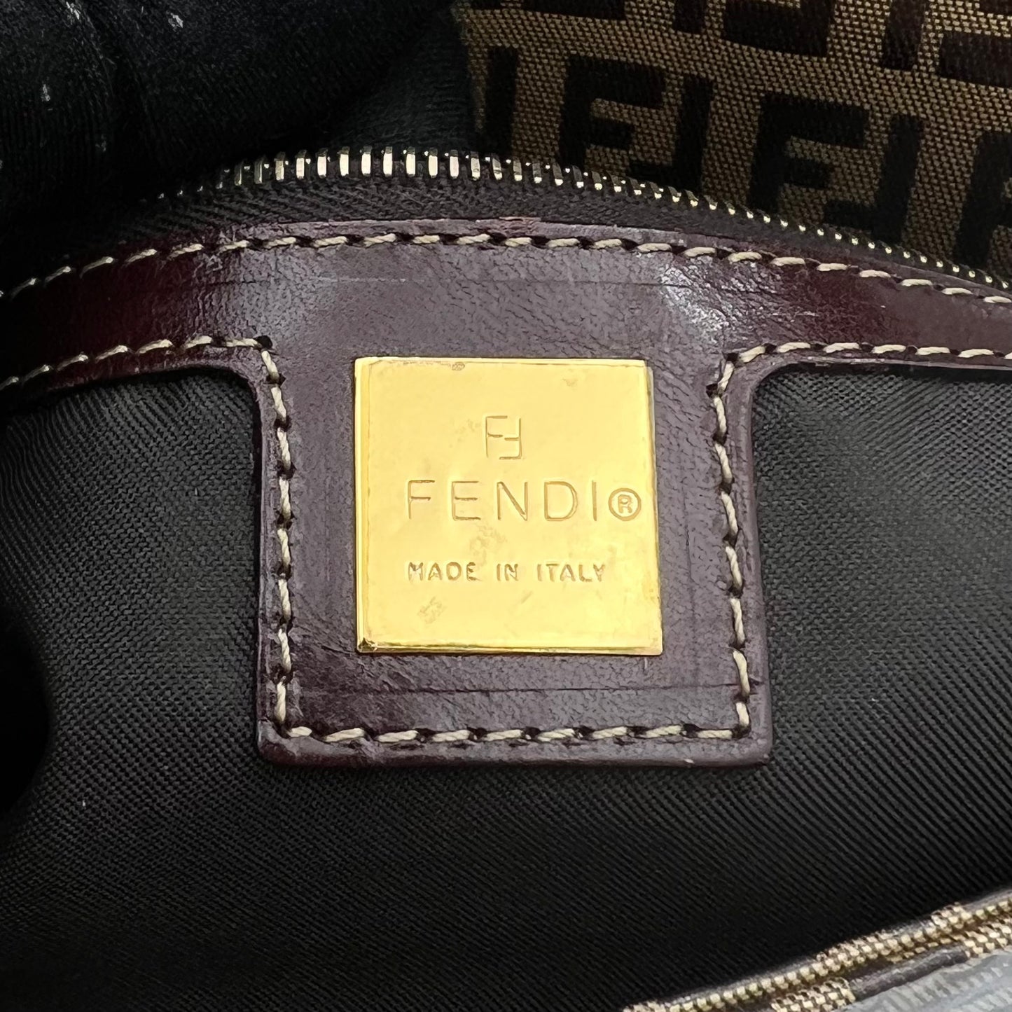 Fendi Brown Zucchino Coated Canvas Baguette GHW