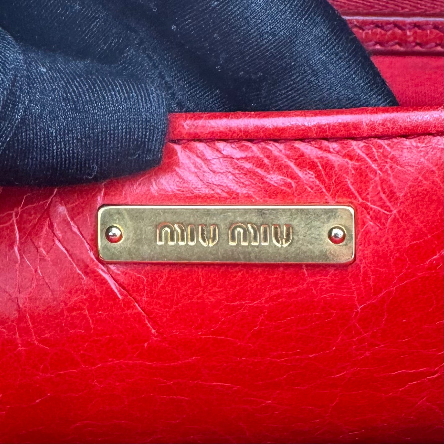 Miu Miu Red Vitello Shine Zip Handbag with Long Strap GHW