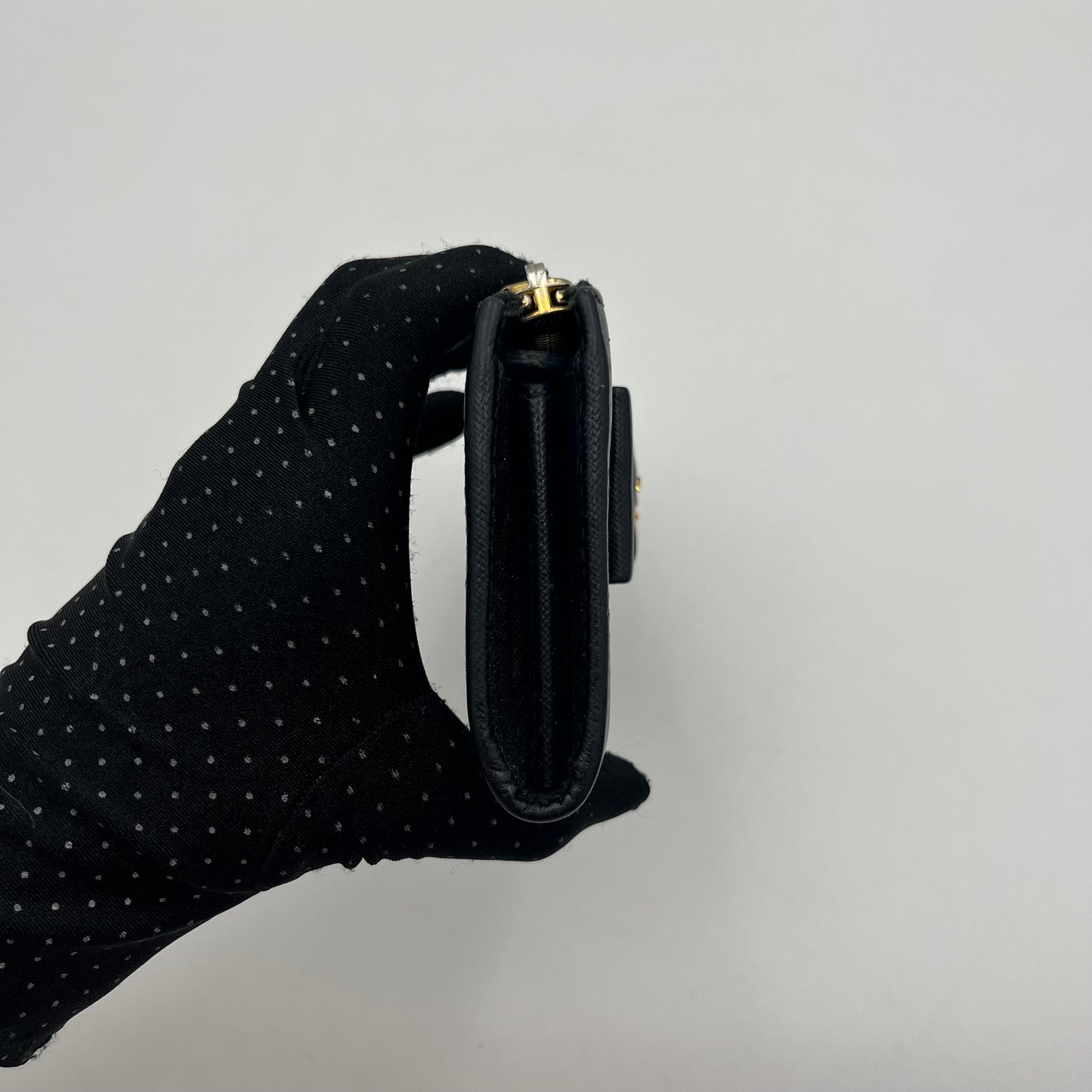 Prada Black Saffiano Bow Long Zippy Wallet