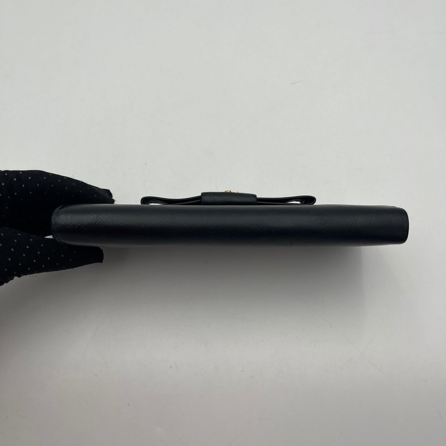 Prada Black Saffiano Bow Long Zippy Wallet