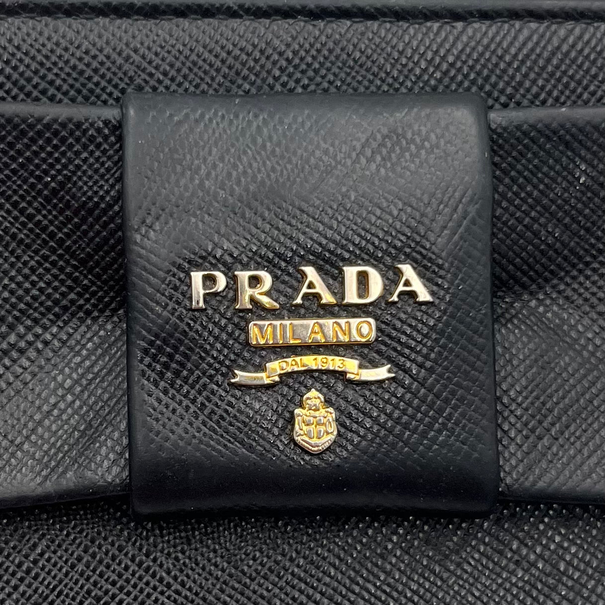 Prada Black Saffiano Bow Long Zippy Wallet
