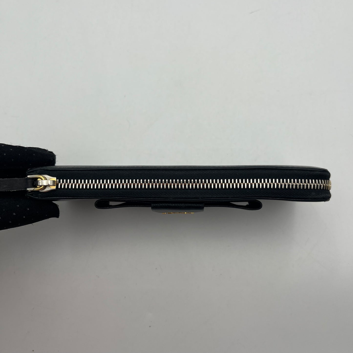 Prada Black Saffiano Bow Long Zippy Wallet