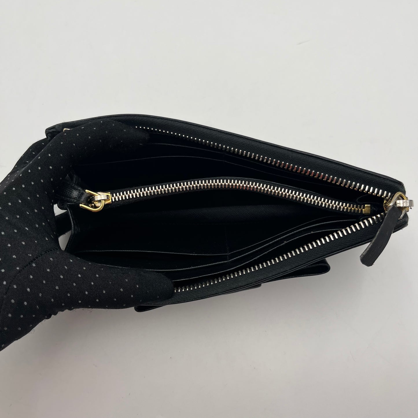 Prada Black Saffiano Bow Long Zippy Wallet